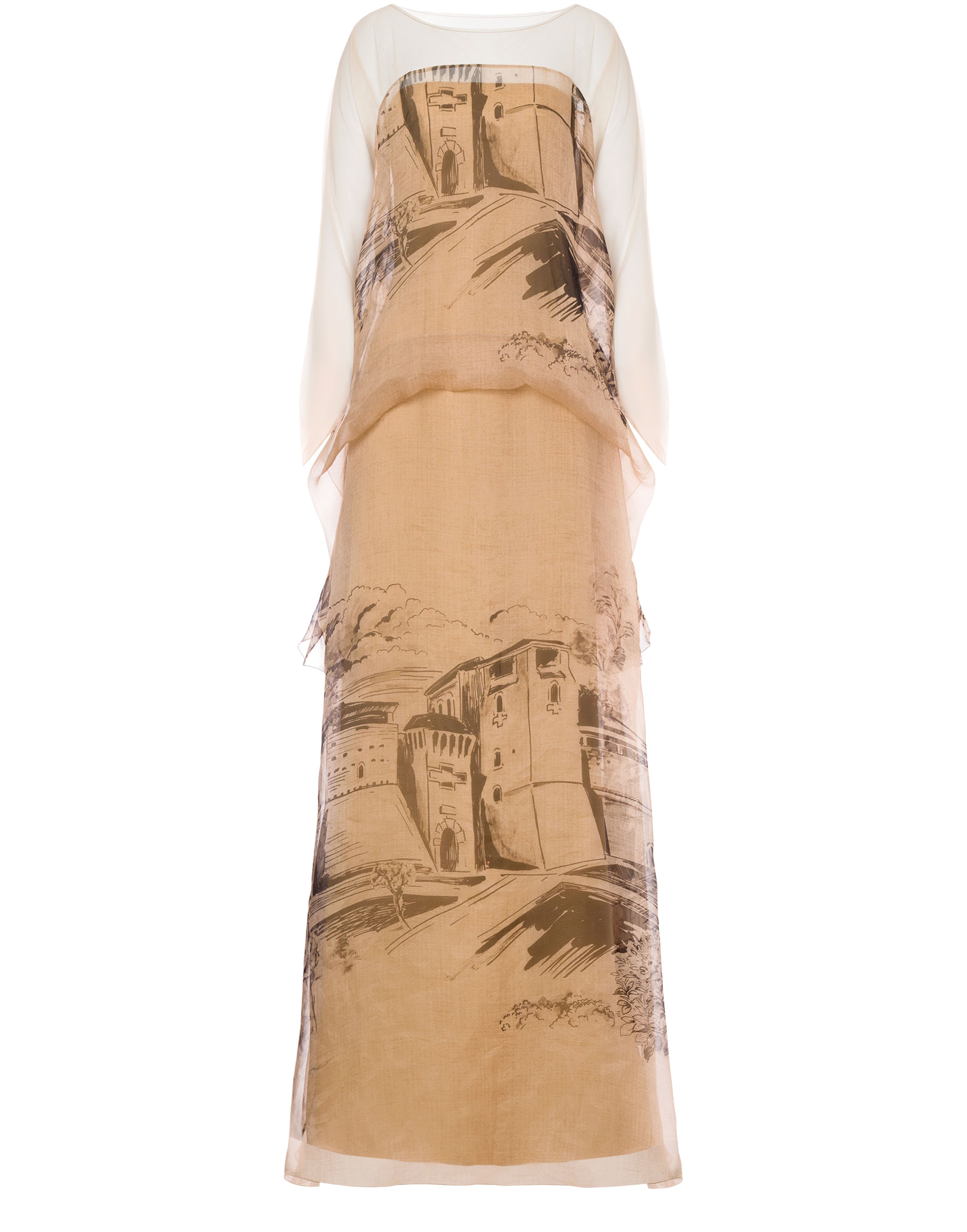 Alberta Ferretti Long silk organza dress with castle print