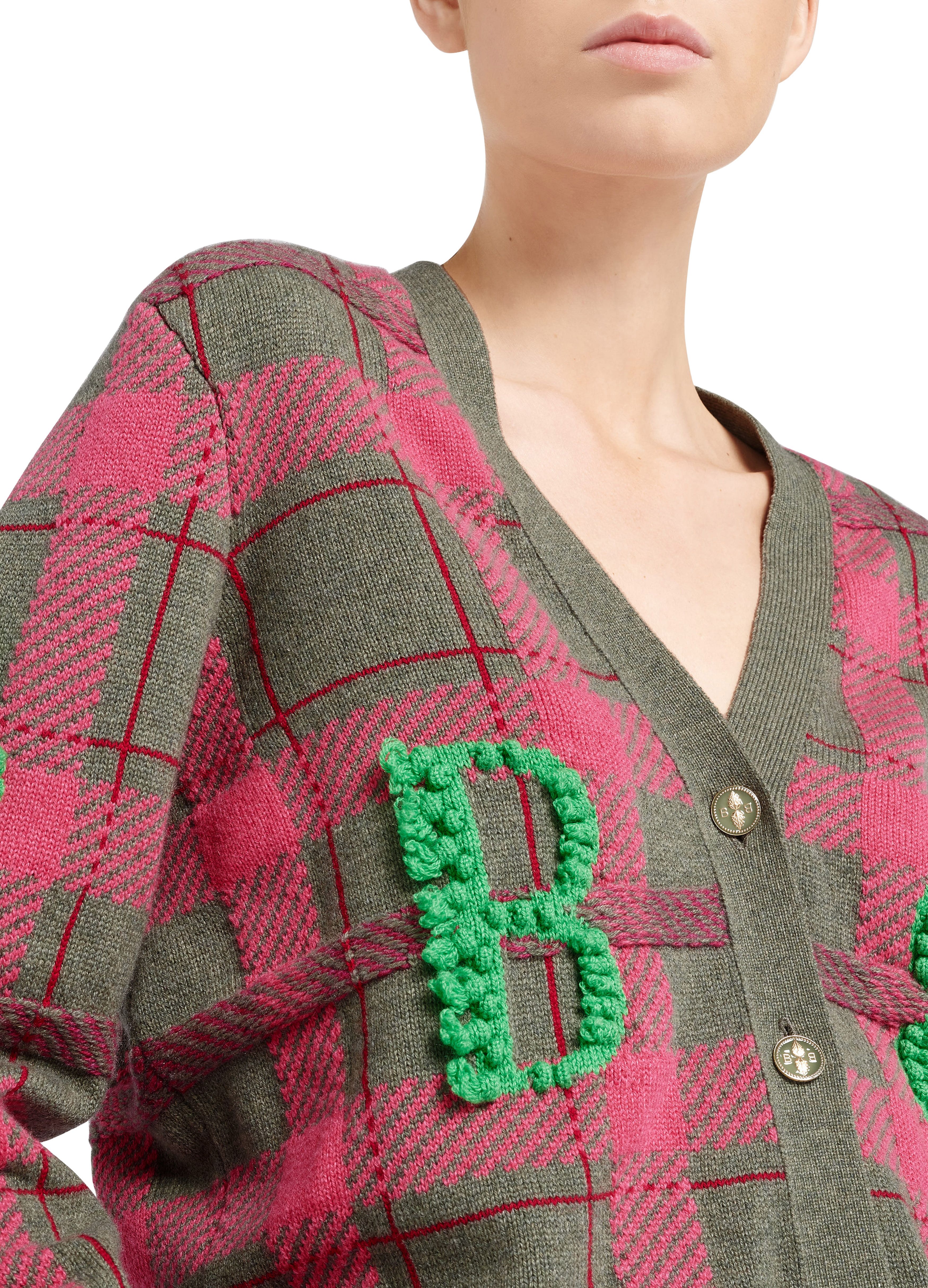 Barrie Tartan cashmere cardigan with B logo