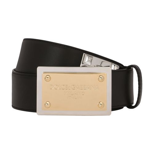 Dolce & Gabbana Calfskin belt with chain and branded tag