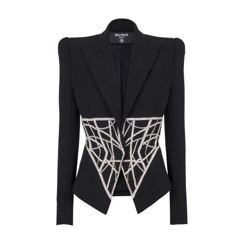 Balmain Embroidered slim-fit grain de poudre jacket