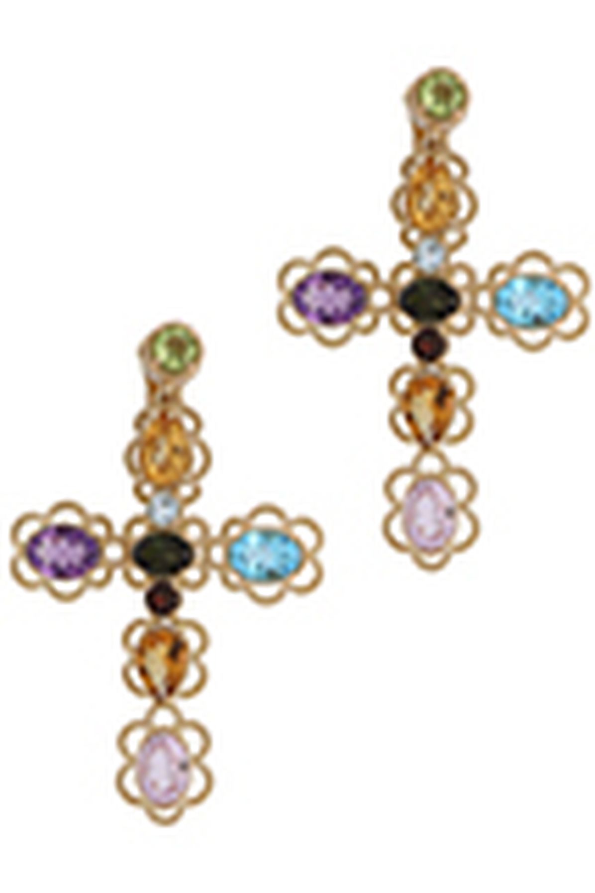 Dolce & Gabbana 18 kt yellow gold clip-on earrings with pin and with multicolor fine gemstones