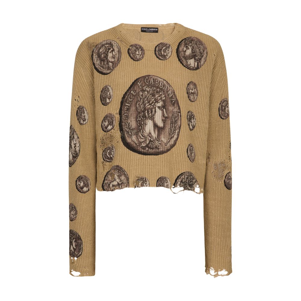 Dolce & Gabbana Linen Crewneck Sweater with Print