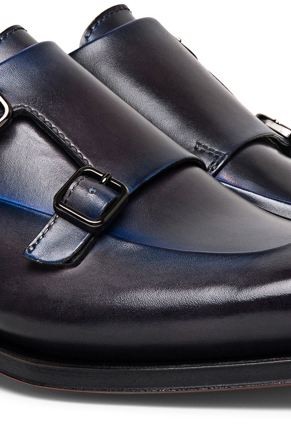 Santoni Leather shoe with double buckle