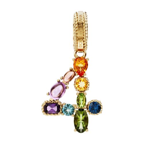 Dolce & Gabbana 18 kt yellow gold rainbow pendant with multicolor finegemstones representing number 4