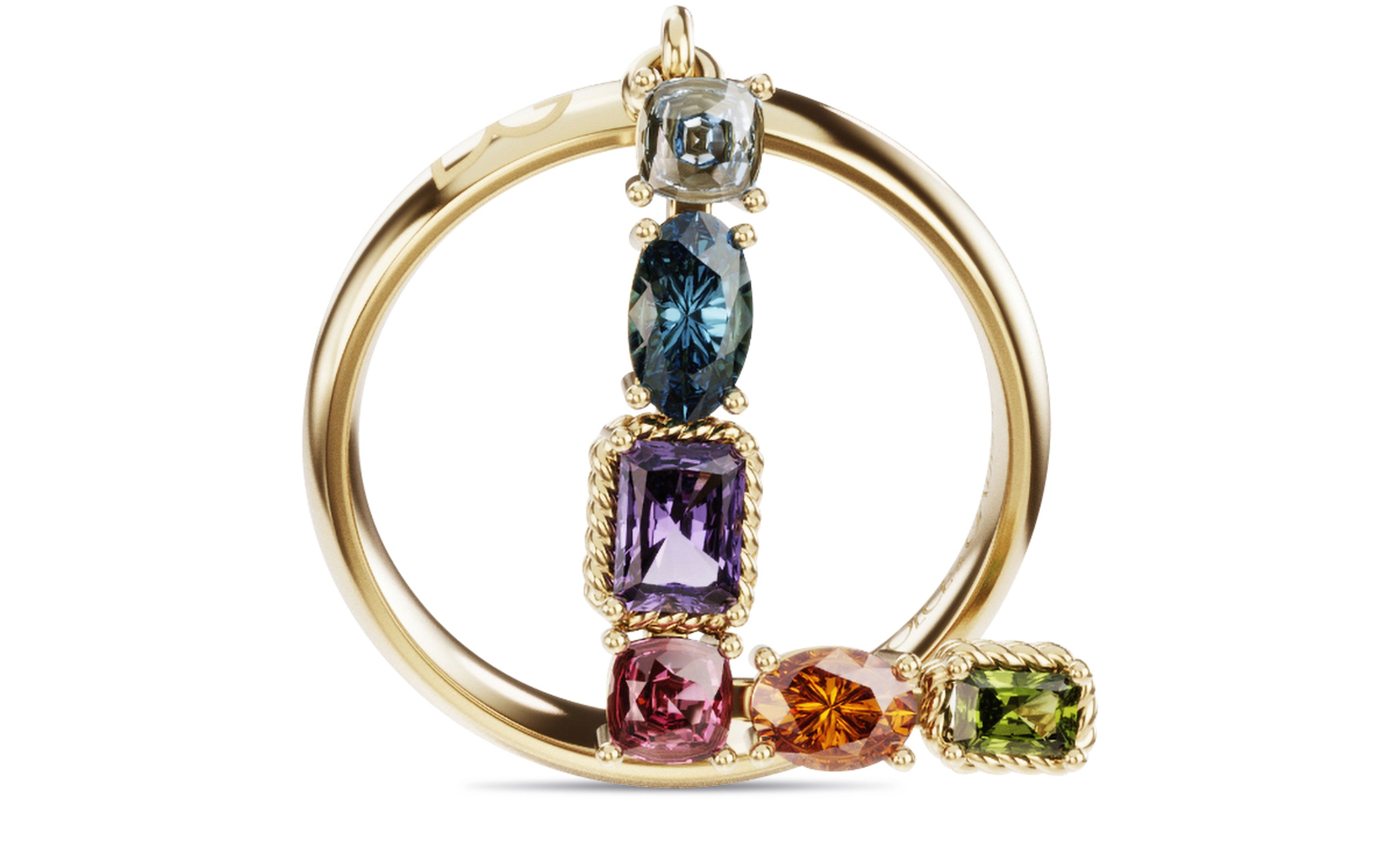 Dolce & Gabbana Rainbow alphabet L ring in yellow gold with multicolor fine gems