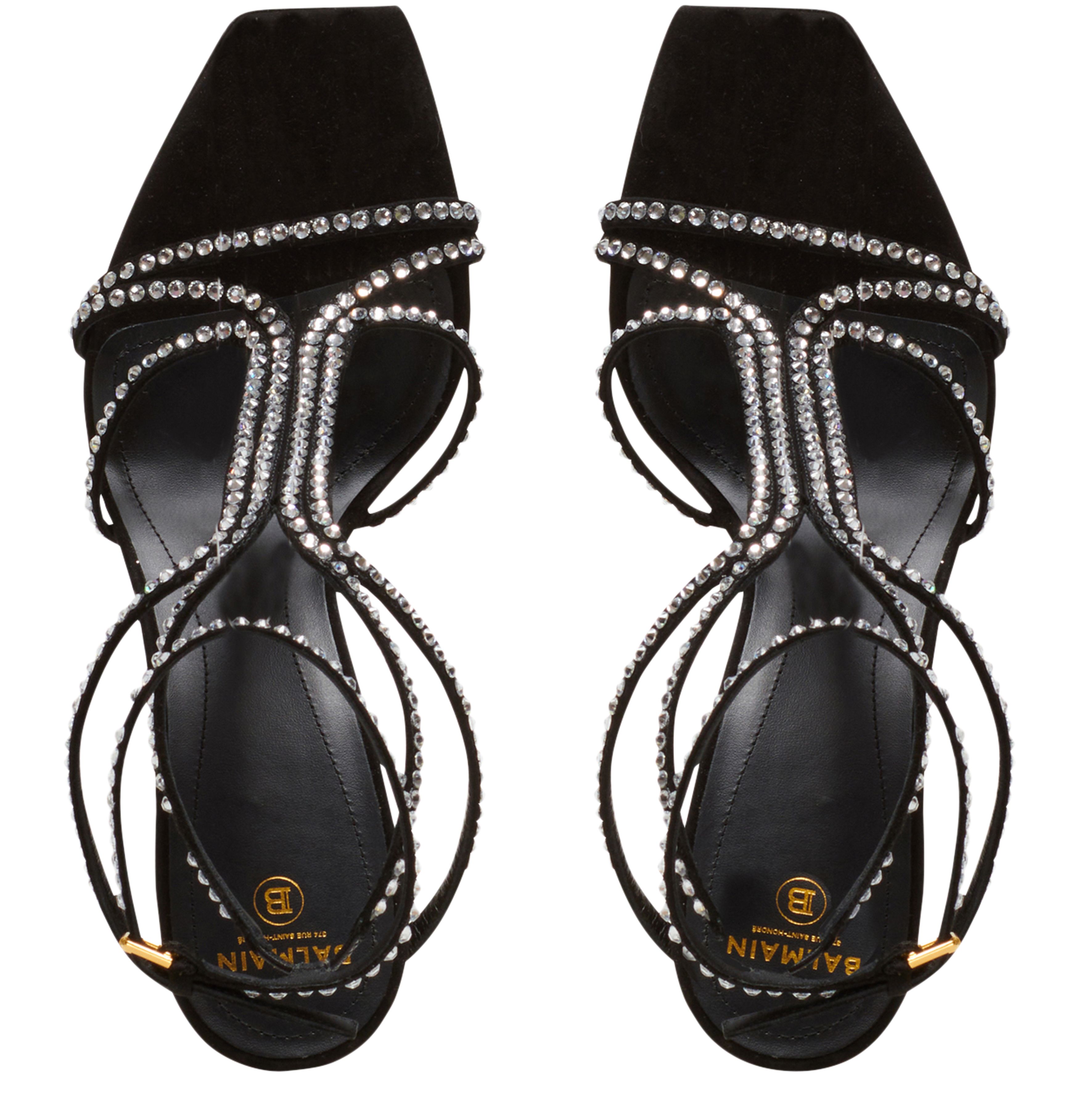 Balmain Moneta sandal in suede leather and crystals