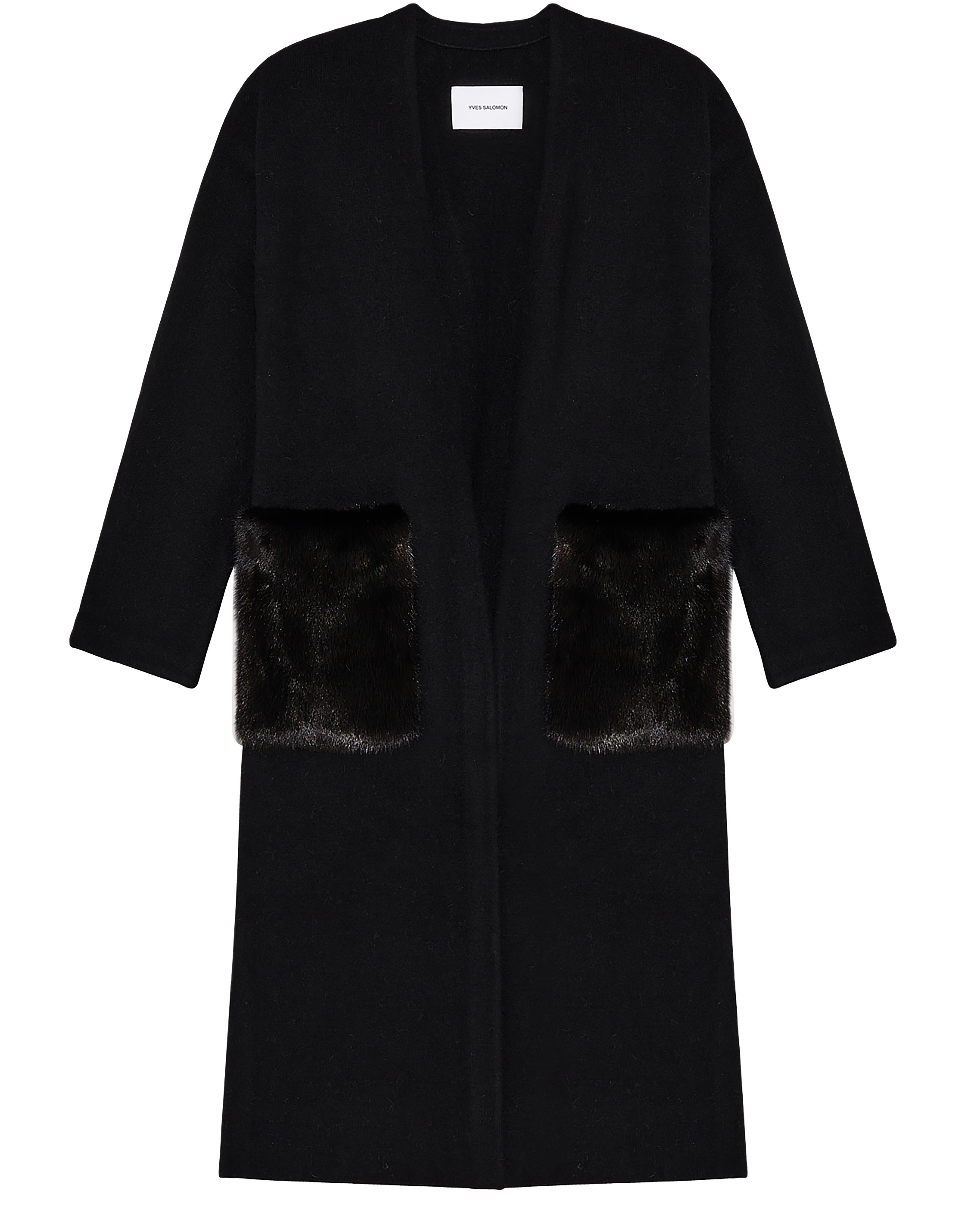 Yves Salomon Long knitted cardigan with mink overpockets