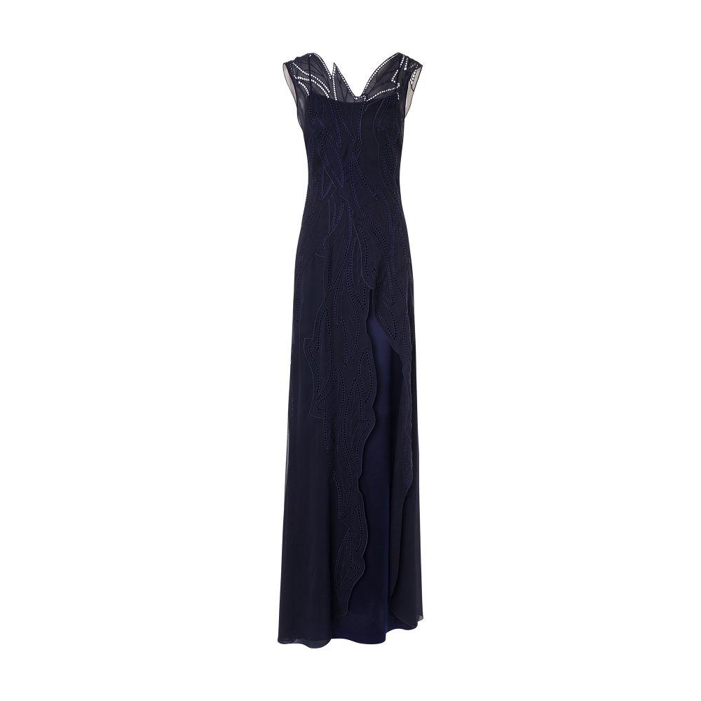 Alberta Ferretti Long dress in chiffon with wave embroidery