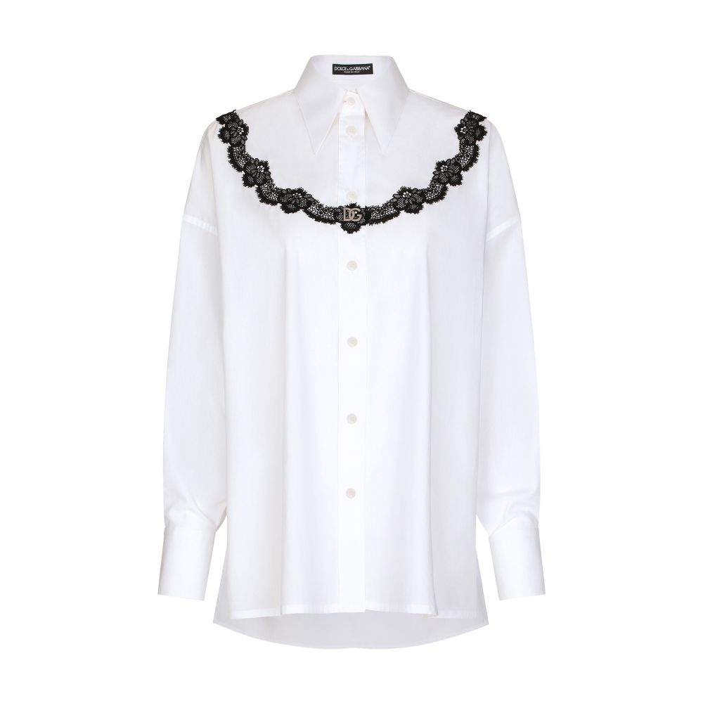 Dolce & Gabbana Oversize poplin shirt with lace inserts