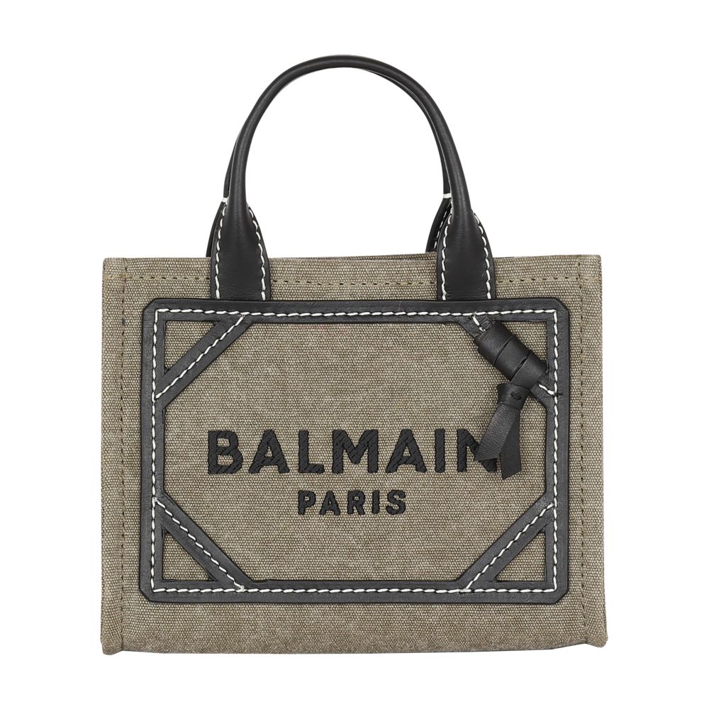 Balmain B-Army mini canvas shopping bag with leather inserts