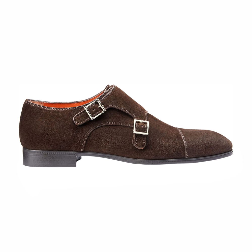 Santoni Suede double buckle shoes