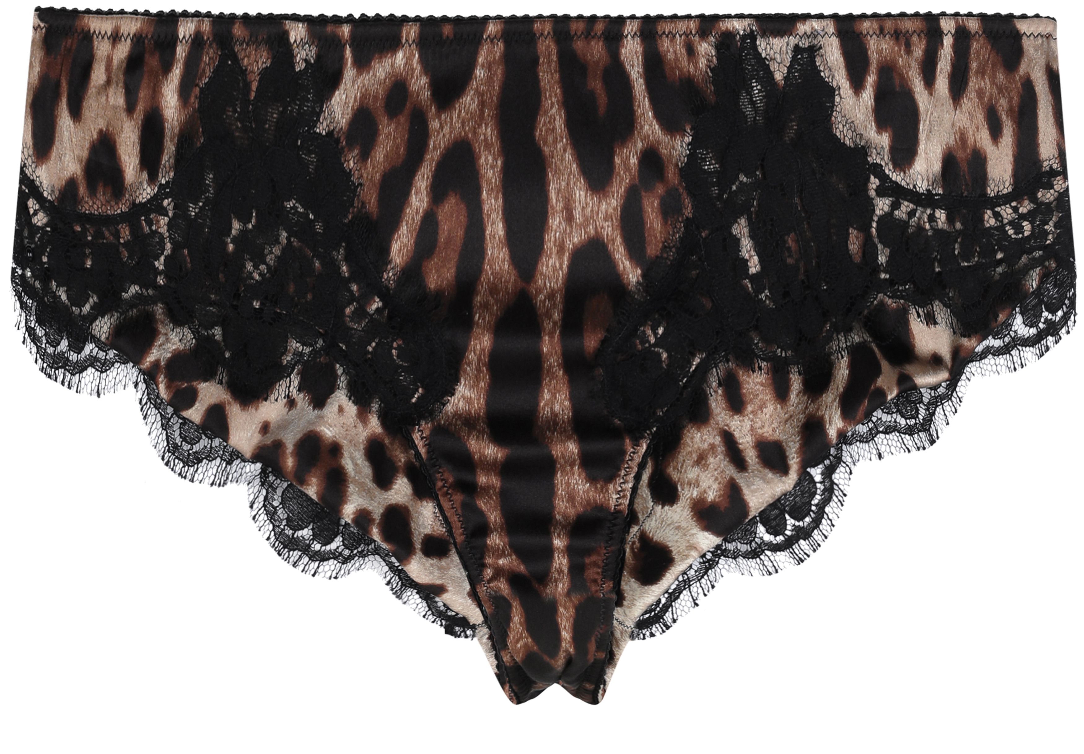 Dolce & Gabbana Leopard-print satin briefs with lace detailing