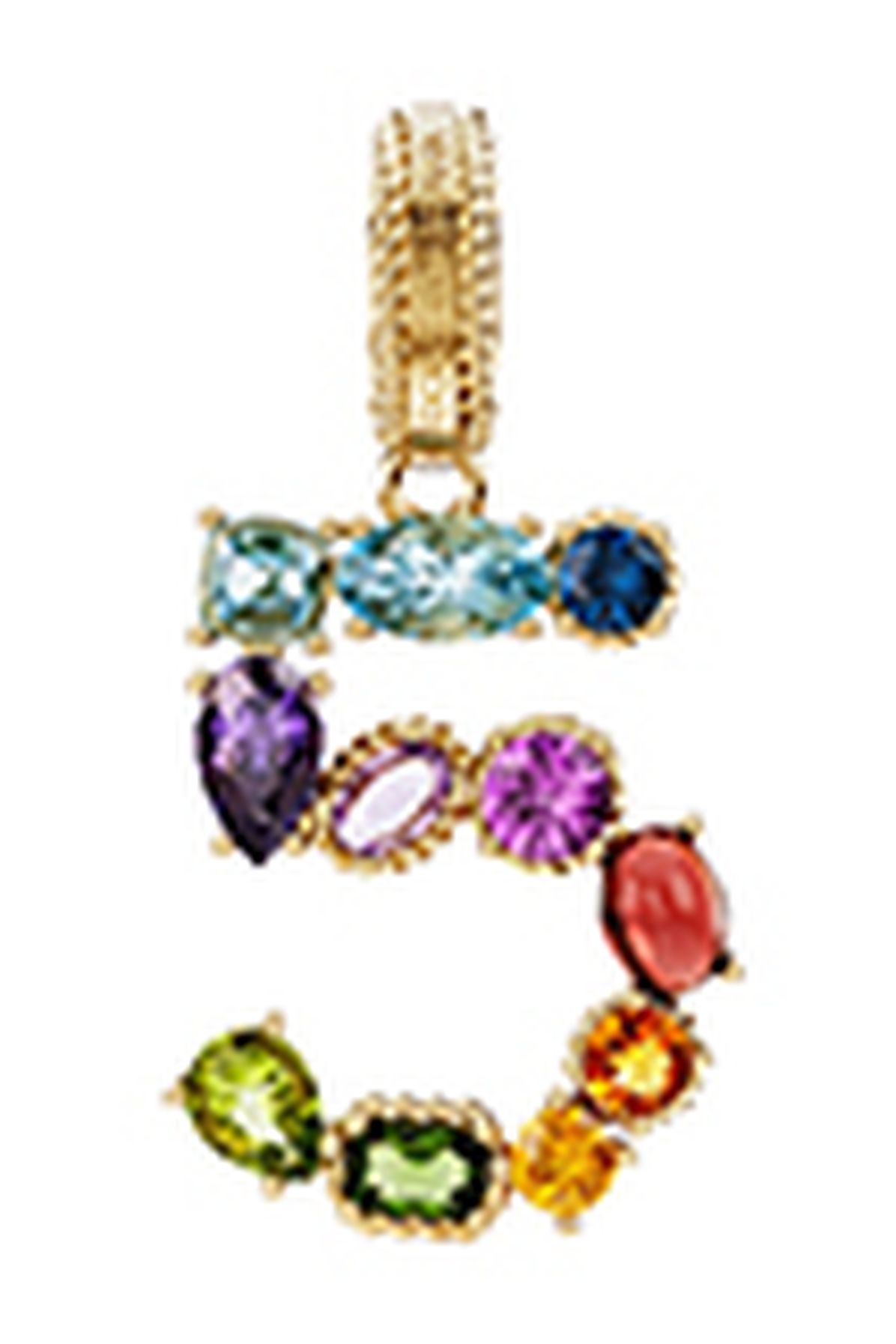 Dolce & Gabbana 18 kt yellow gold rainbow pendant with multicolor finegemstones representing number 5