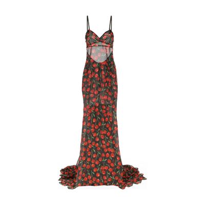 Dolce & Gabbana Long cherry-print chiffon dress