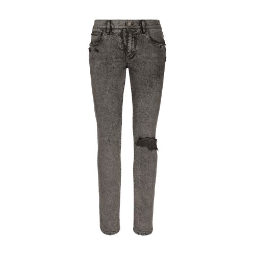 Dolce & Gabbana Light gray slim-fit stretch jeans with rips