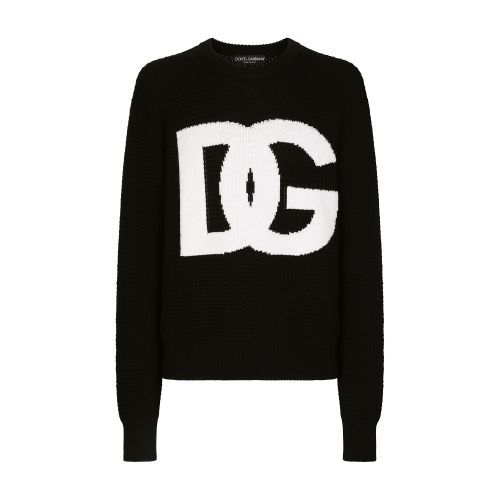 Dolce & Gabbana Round-neck wool sweater with DG logo inlay