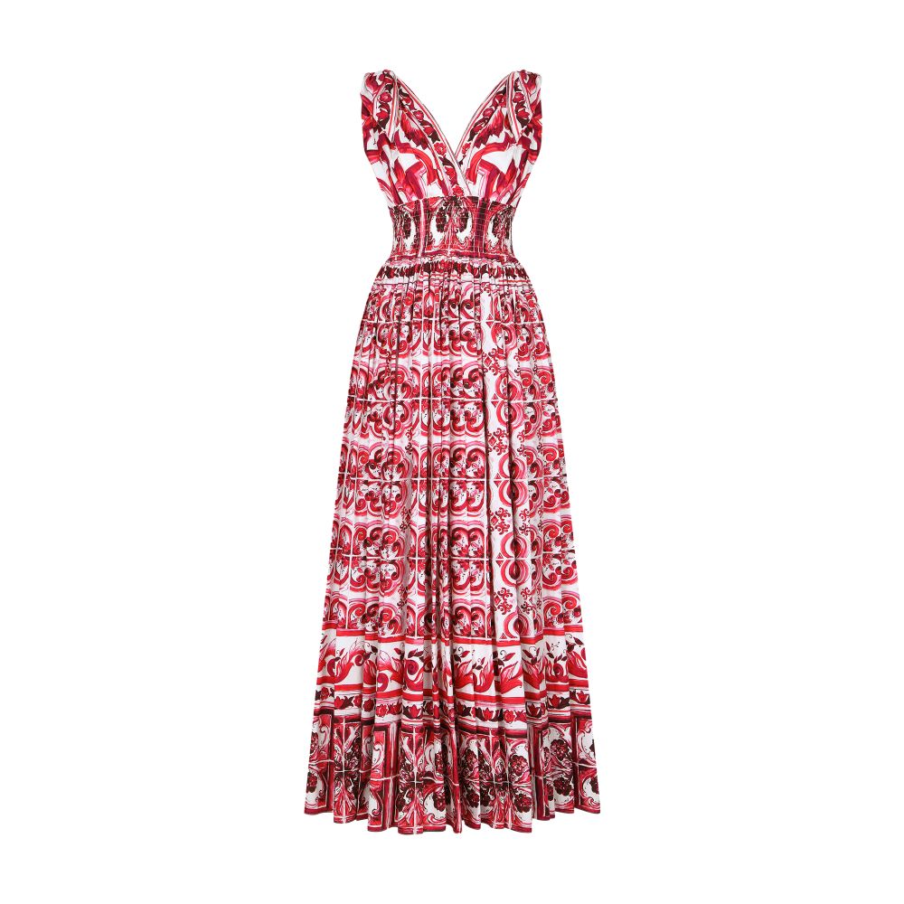 Dolce & Gabbana Long majolica-print poplin dress