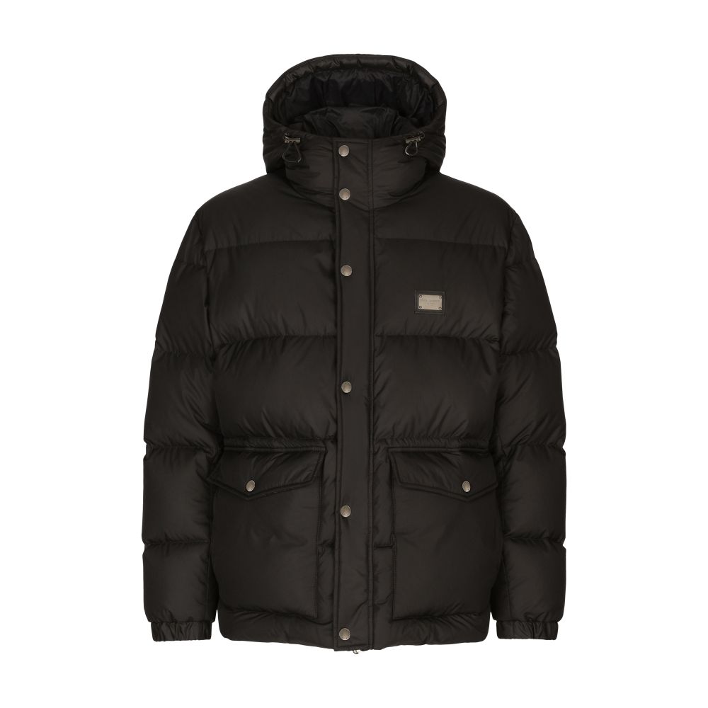 Dolce & Gabbana Nylon down jacket with hood and branded tag