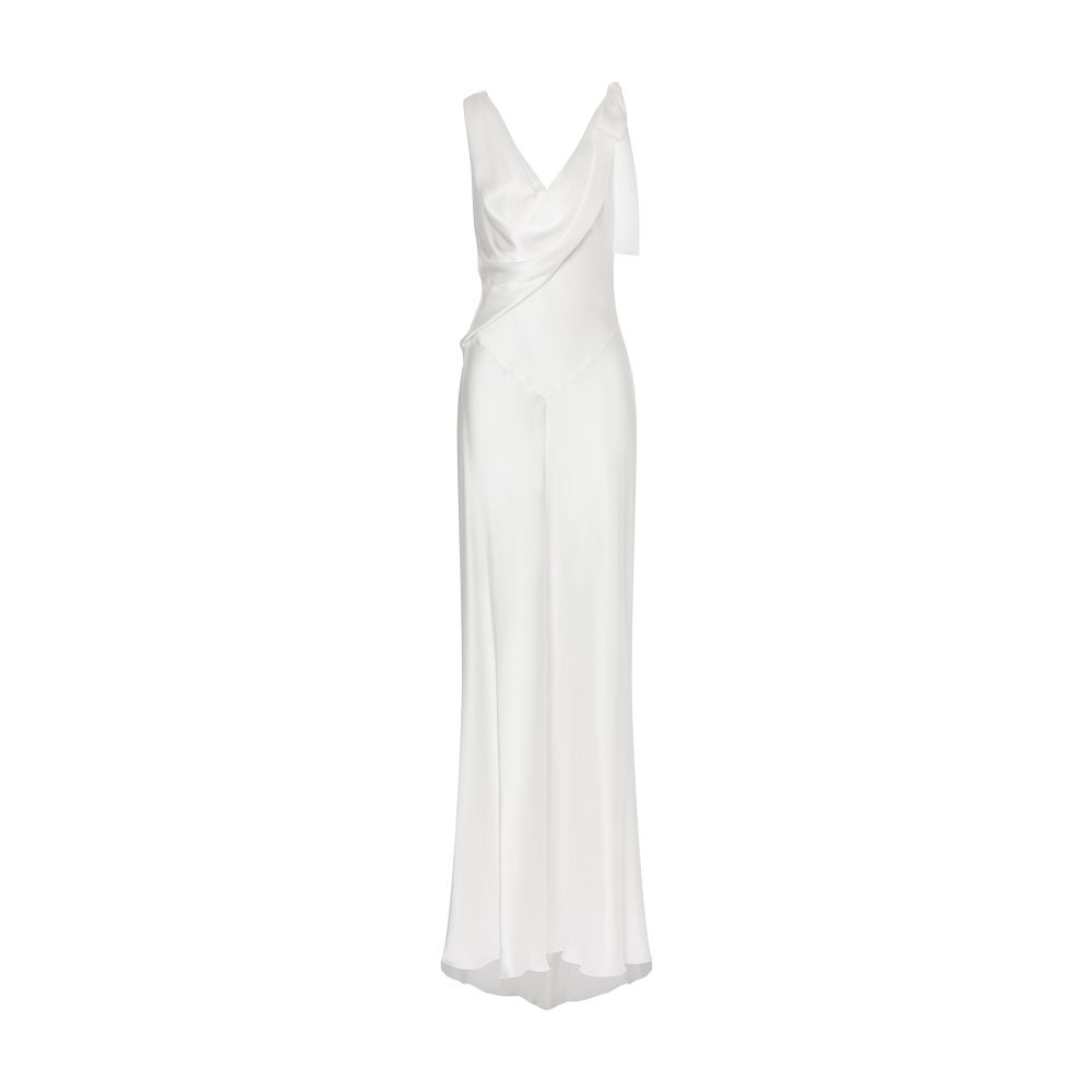 Alberta Ferretti Long satin dress with draped neckline