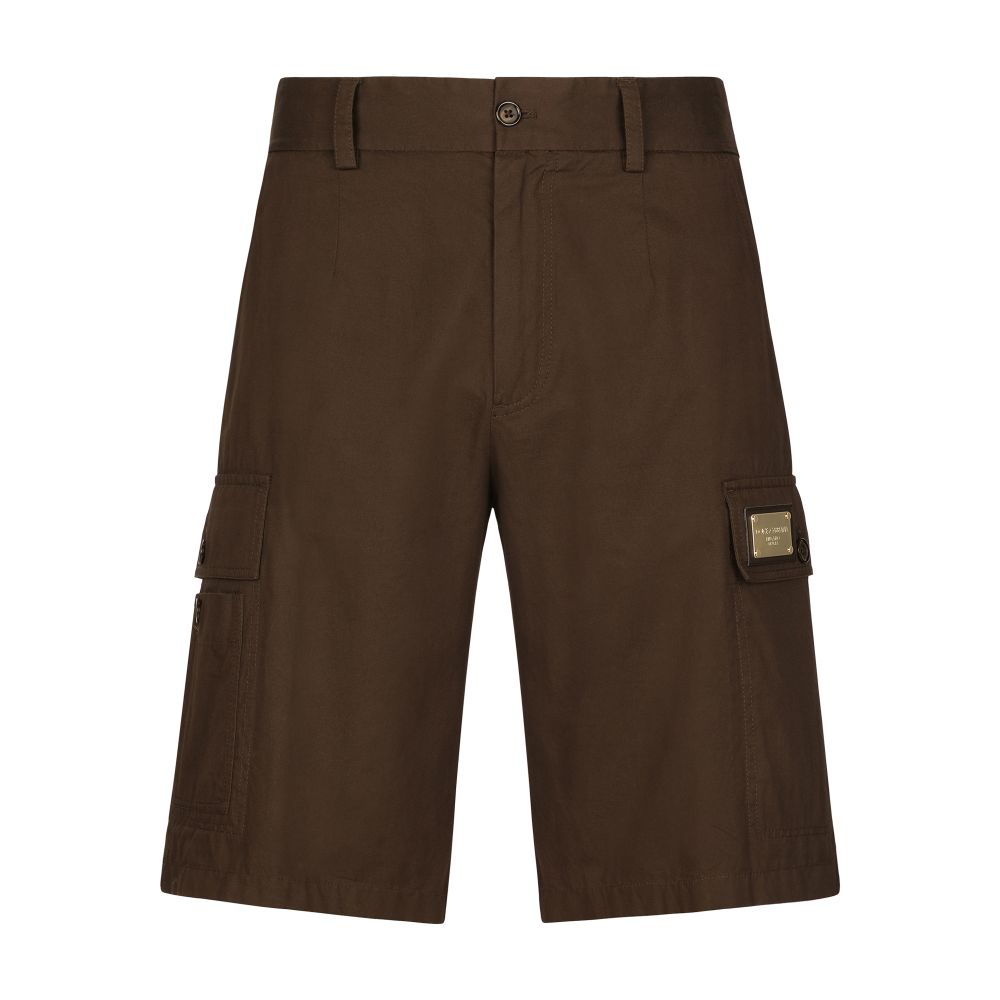 Dolce & Gabbana Cotton Cargo Bermuda Shorts with Logo Plaque