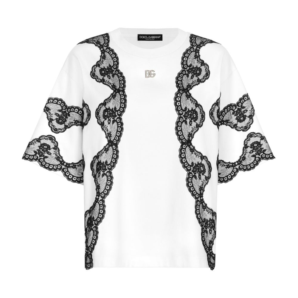 Dolce & Gabbana T-shirt with DG logo and lace