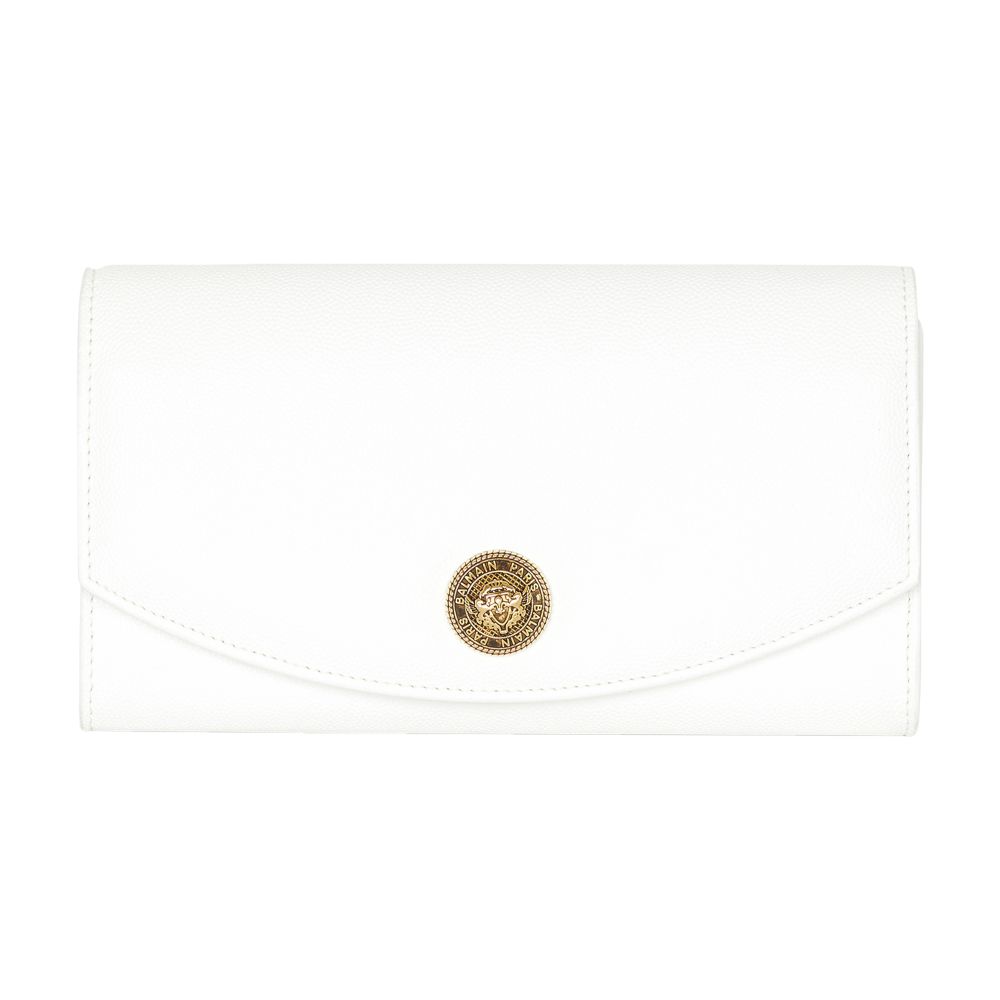 Balmain Emblème grained calfskin leather clutch