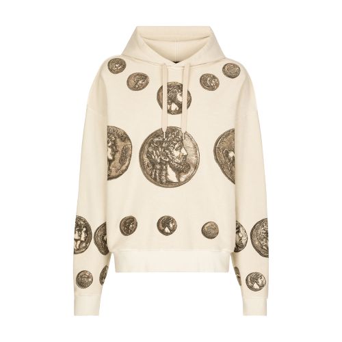 Dolce & Gabbana Reverse Jersey Hoodie with Hood and Coin Print