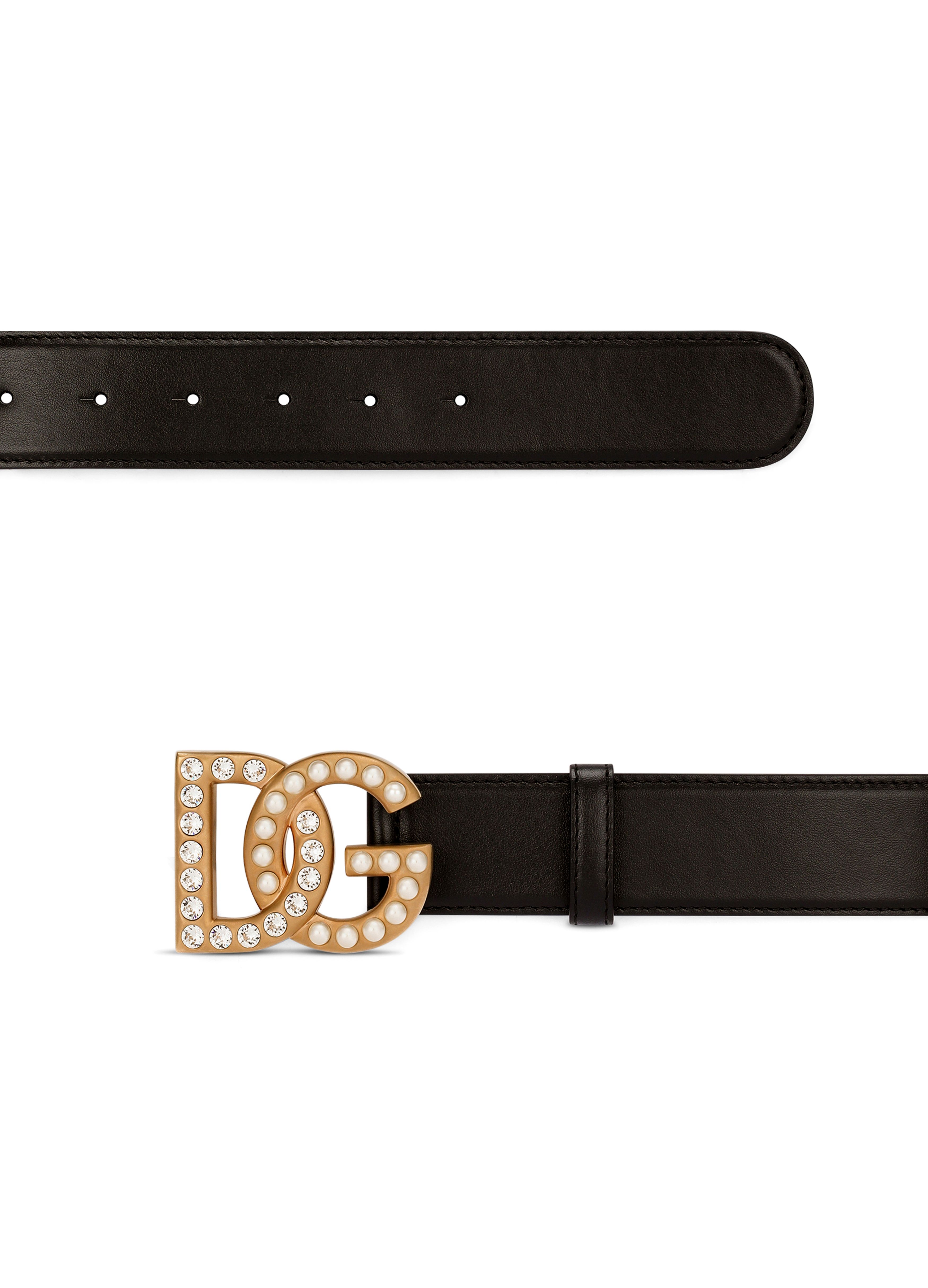 Dolce & Gabbana Calfskin belt with bejeweled DG logo