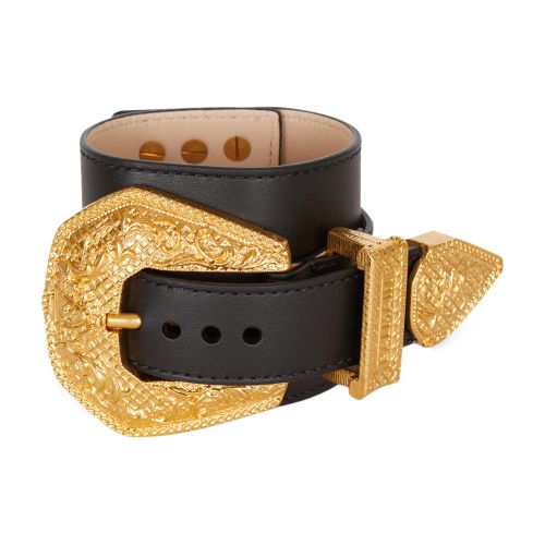 Balmain Western Leather and Gold-Tone Metal Bracelet