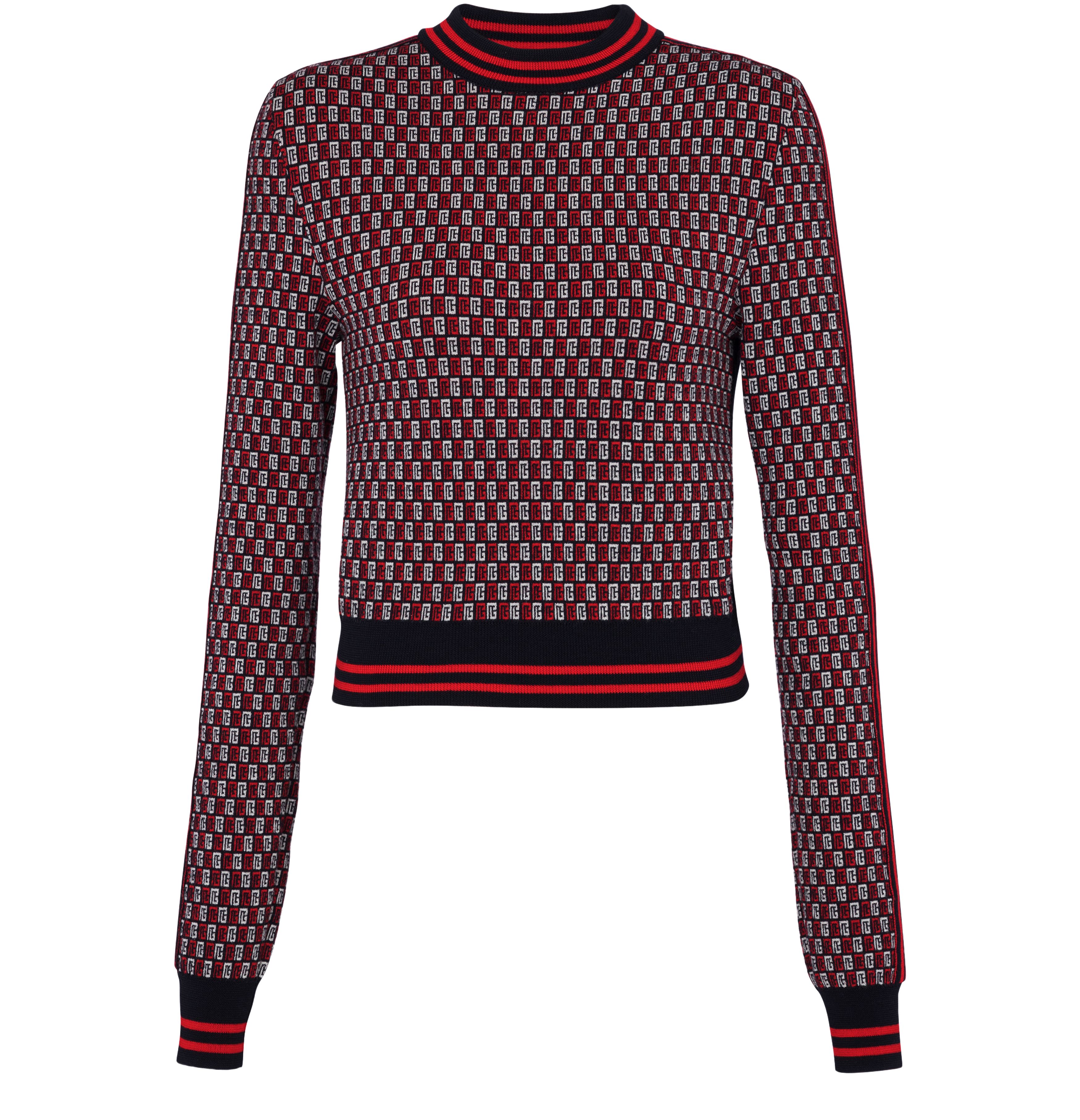 Balmain Short sweater in monogrammed knit