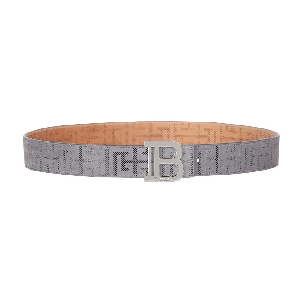 Balmain B-Belt in perforated monogrammed leather