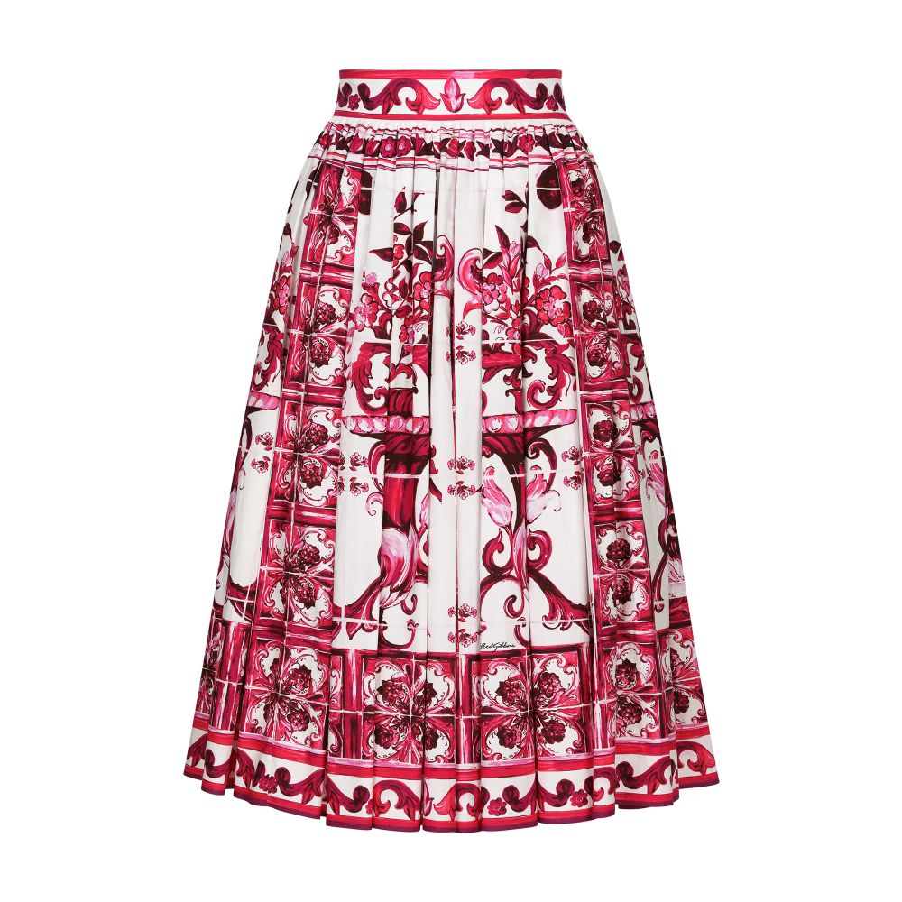 Dolce & Gabbana Midi Maiolica Printed Popeline Skirt