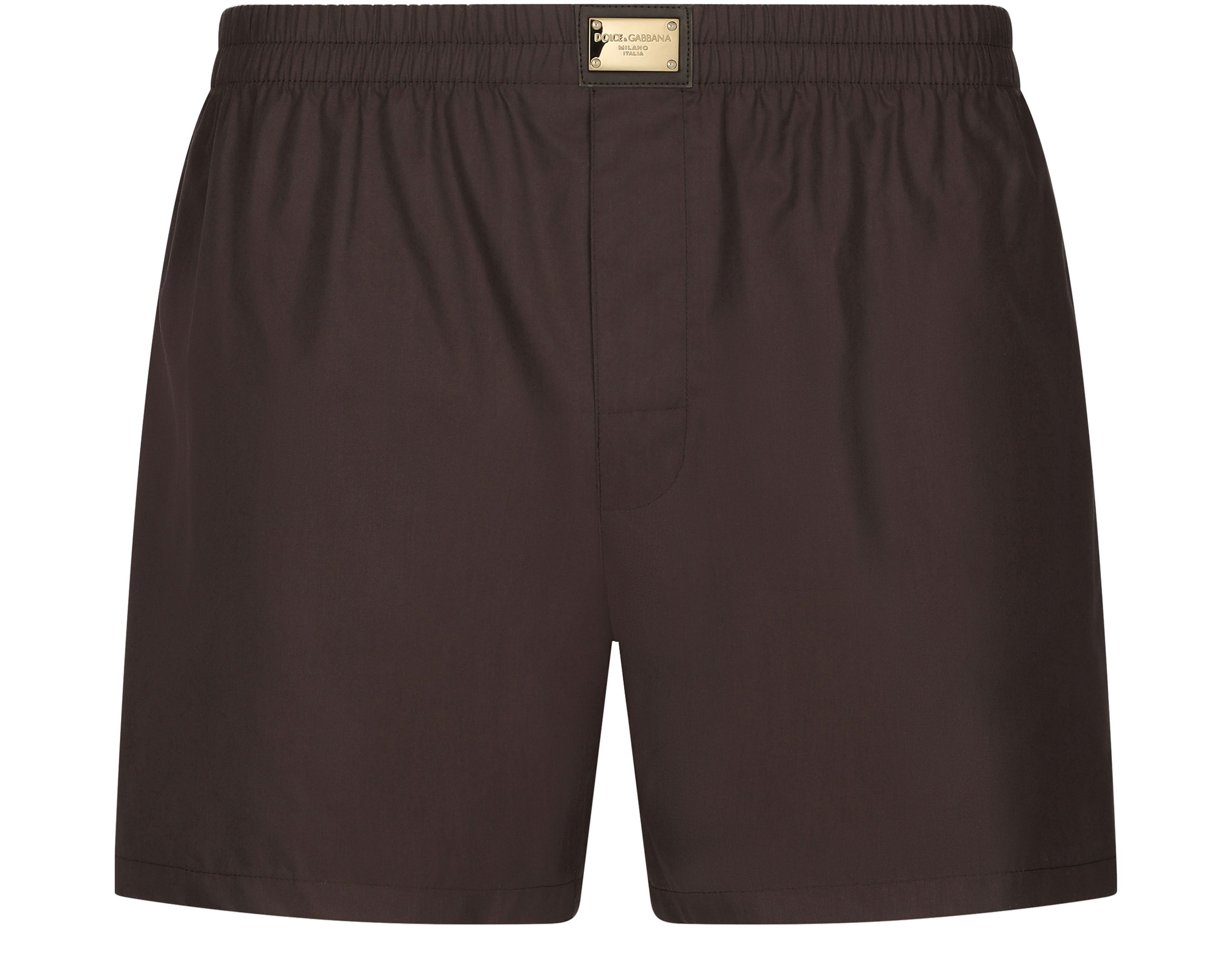 Dolce & Gabbana Cotton Poplin Shorts with Logo Plaque