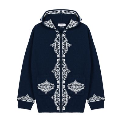  Lena wool and cashmere hooded jacket with embroidered Slavic pattern