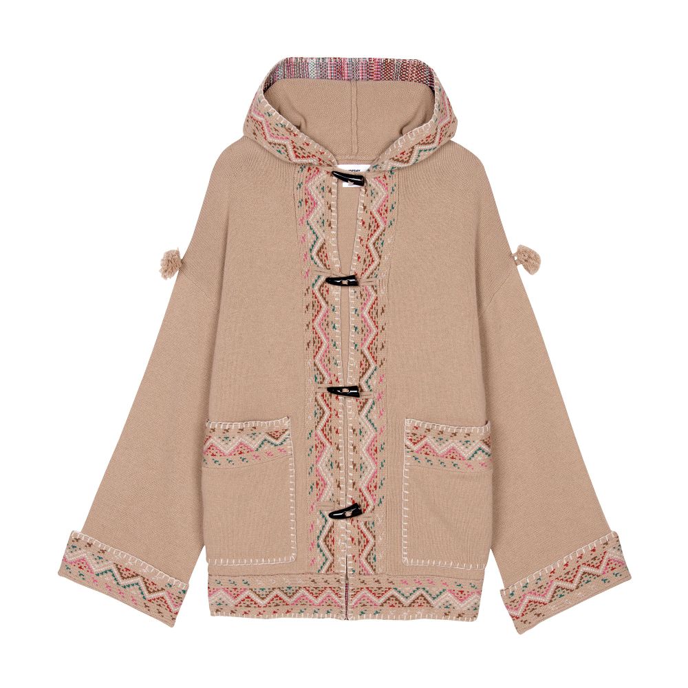  Zofina wool and cashmere hooded jacket with Slavic pattern