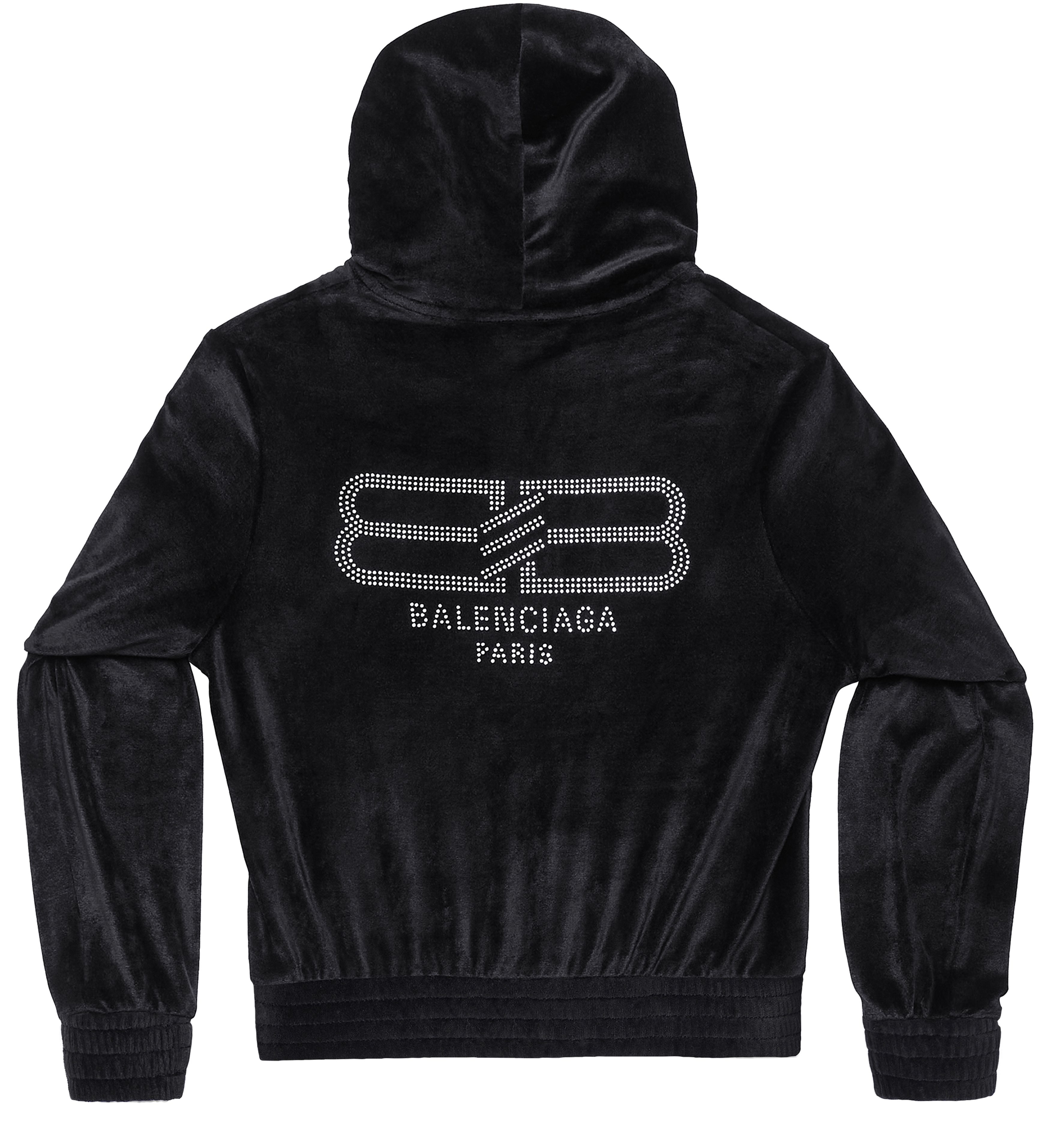 Balenciaga BB Paris Strass Zip-Up Hoodie Fitted in fluid velvet jersey