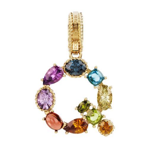 Dolce & Gabbana Rainbow alphabet Q 18 kt yellow gold charm with multicolor fine gems