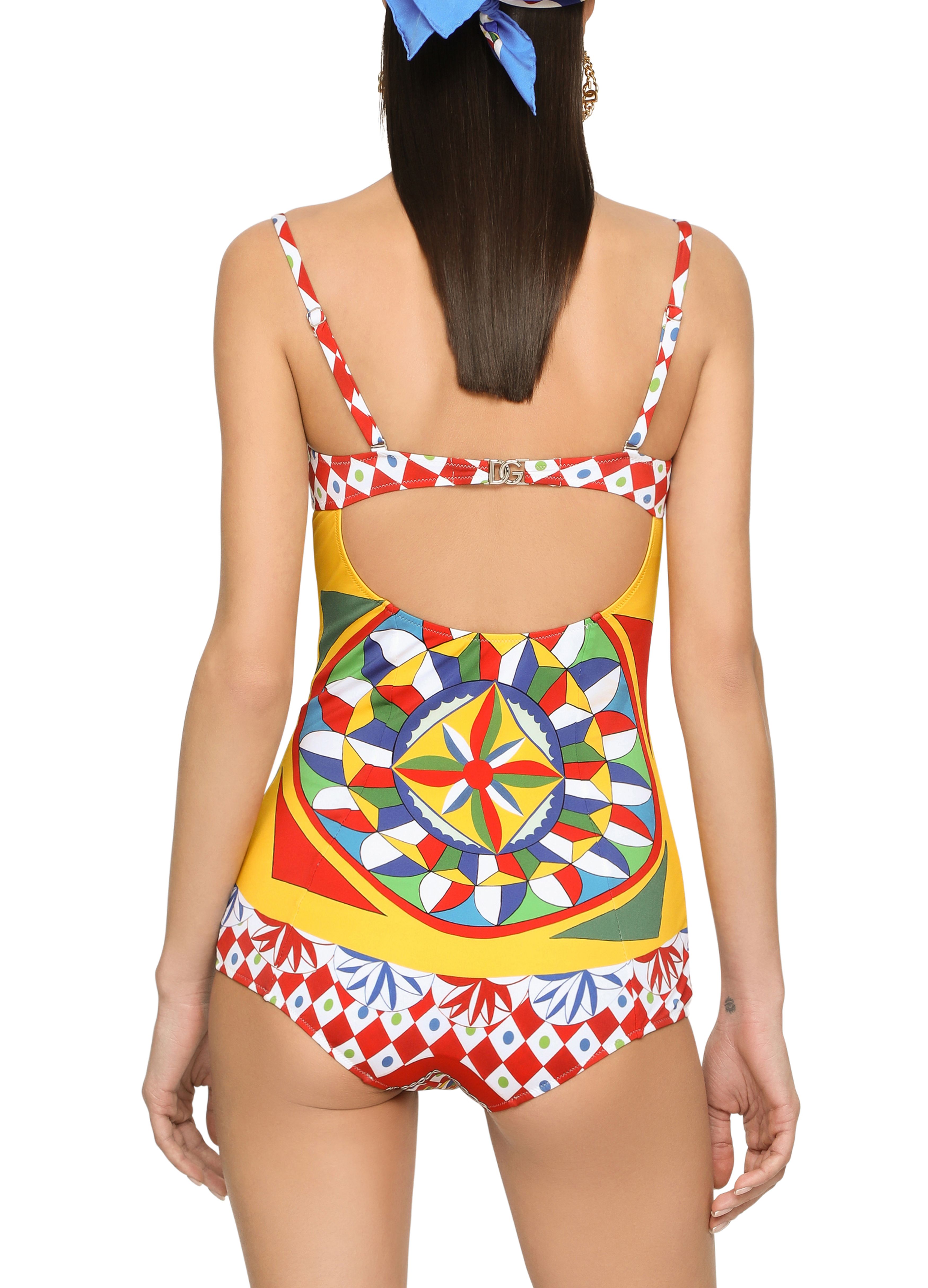 Dolce & Gabbana Balconette One-Piece Swimsuit with Carretto Print