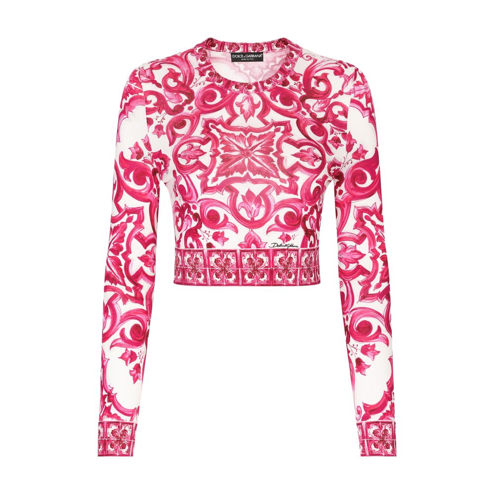 Dolce & Gabbana Cropped Silk Maiolica Print Top