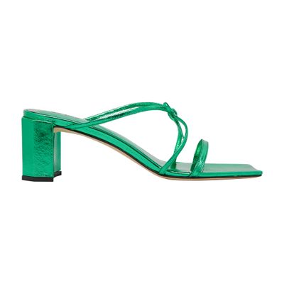 BY FAR June Clover green metallic leather mid-heel mules