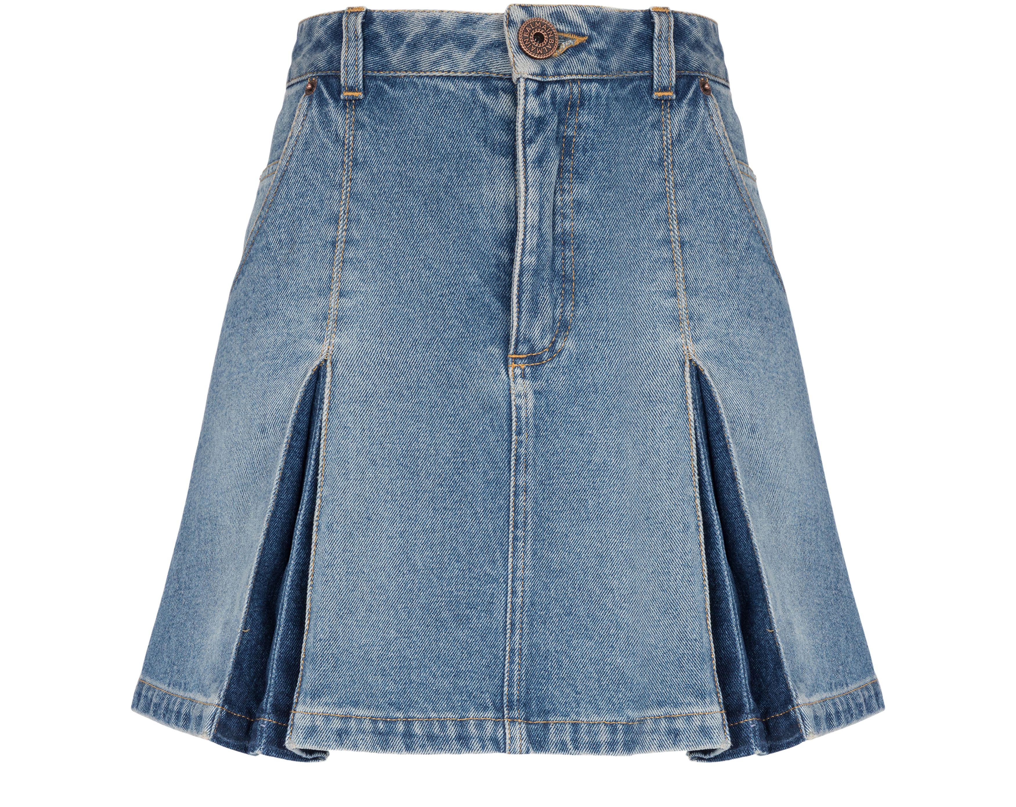 Balmain Pleated denim skirt