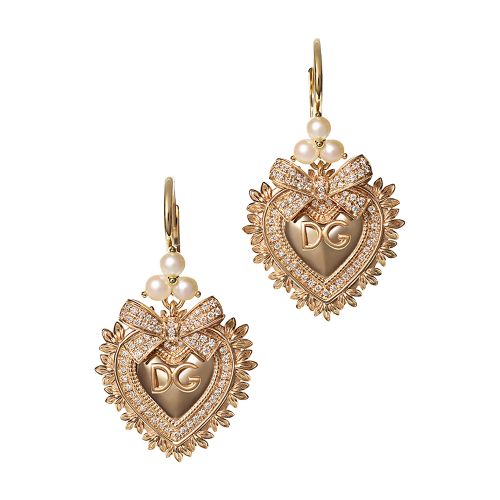 Dolce & Gabbana Devotion earrings in yellow gold with diamonds and pearls