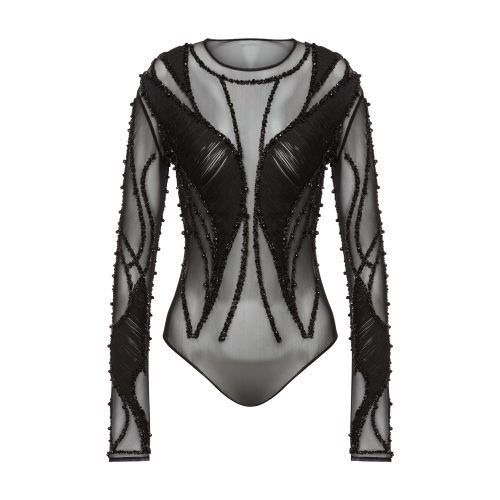 Alberta Ferretti Bodysuit in embroidered stretch tulle