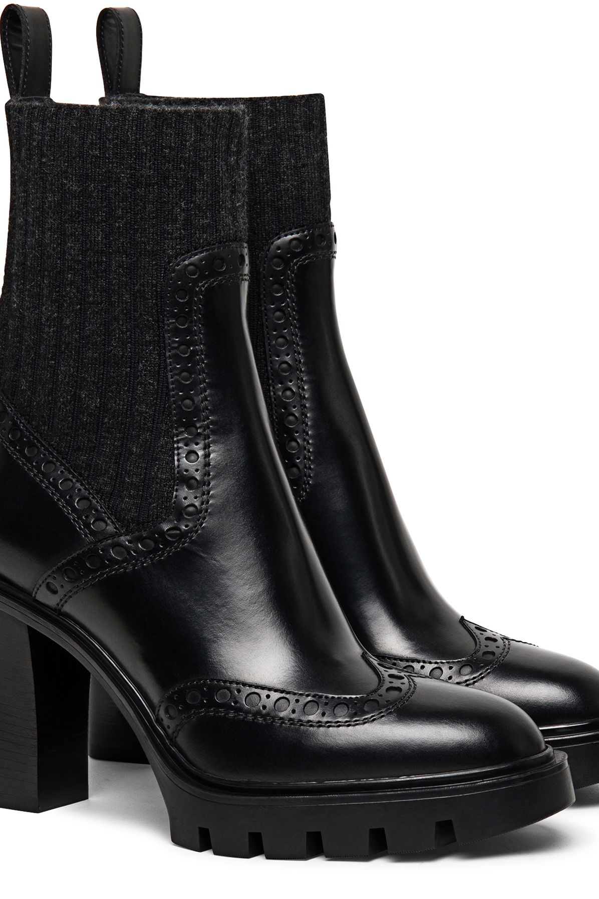 Santoni Leather mid-heel brogue sock boots