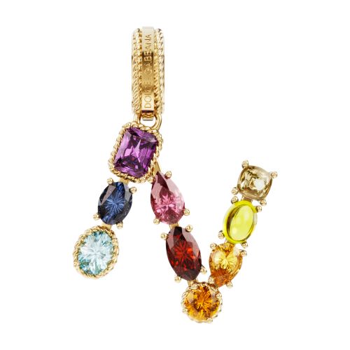 Dolce & Gabbana Rainbow alphabet N 18 kt yellow gold charm with multicolor fine gems