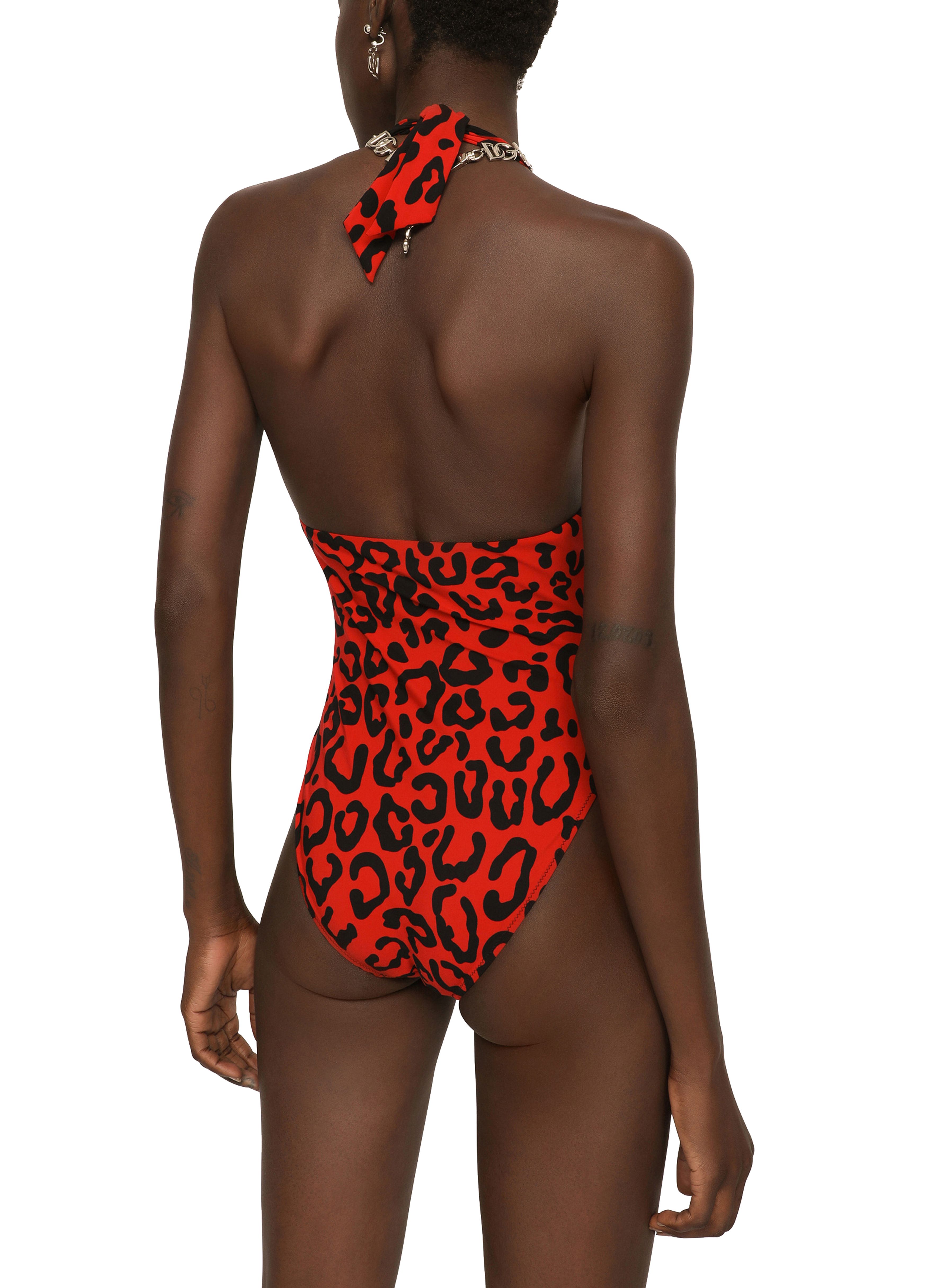 Dolce & Gabbana Leopard-print one-piece swimsuit with plunging neckline