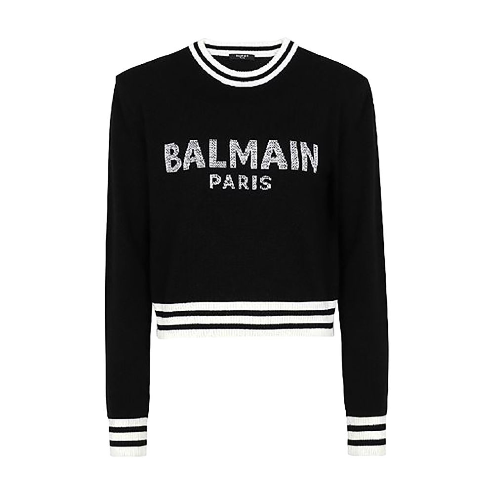 Balmain Cropped wool sweatshirt with Balmain logo