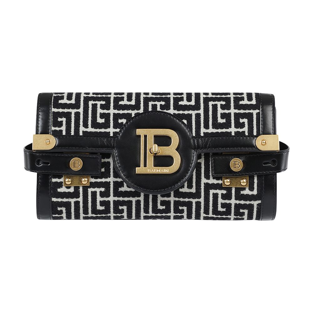 Balmain B-Buzz 23 leather clutch bag with jacquard monogram