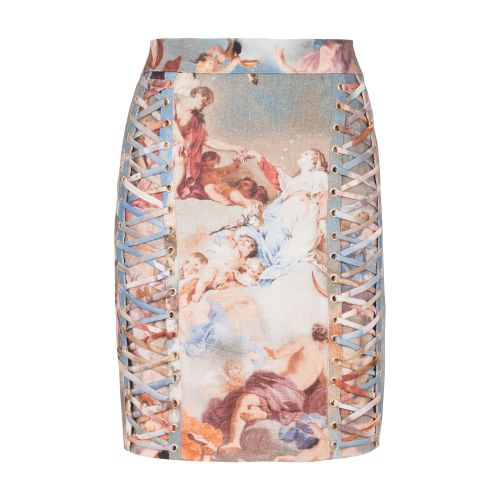 Balmain Sky printed canvas lace-up skirt