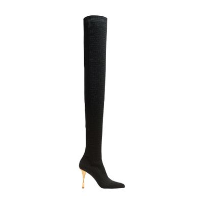 Balmain Moneta mesh thigh boots with monogram